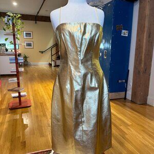 Fashion Brand Company Shiny Metallic Gold Money Dress Sheath straps faux leather